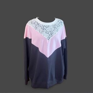 Torrid Lace Accent Sweatshirt - Pink and Black